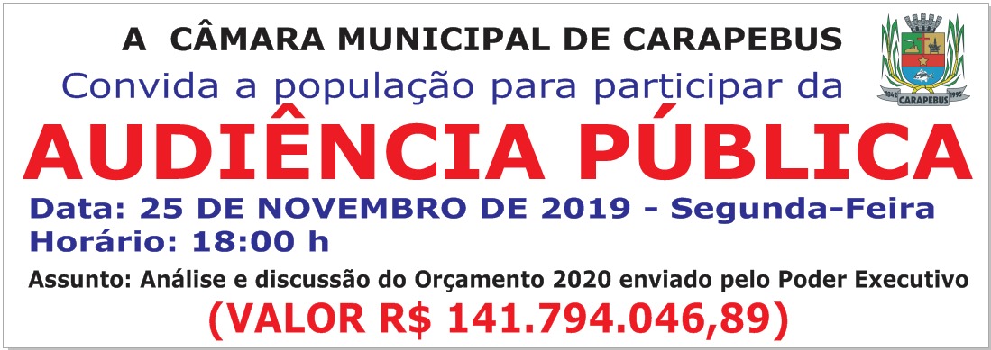 Audiência nesta segunda sobre Orçamento Municipal