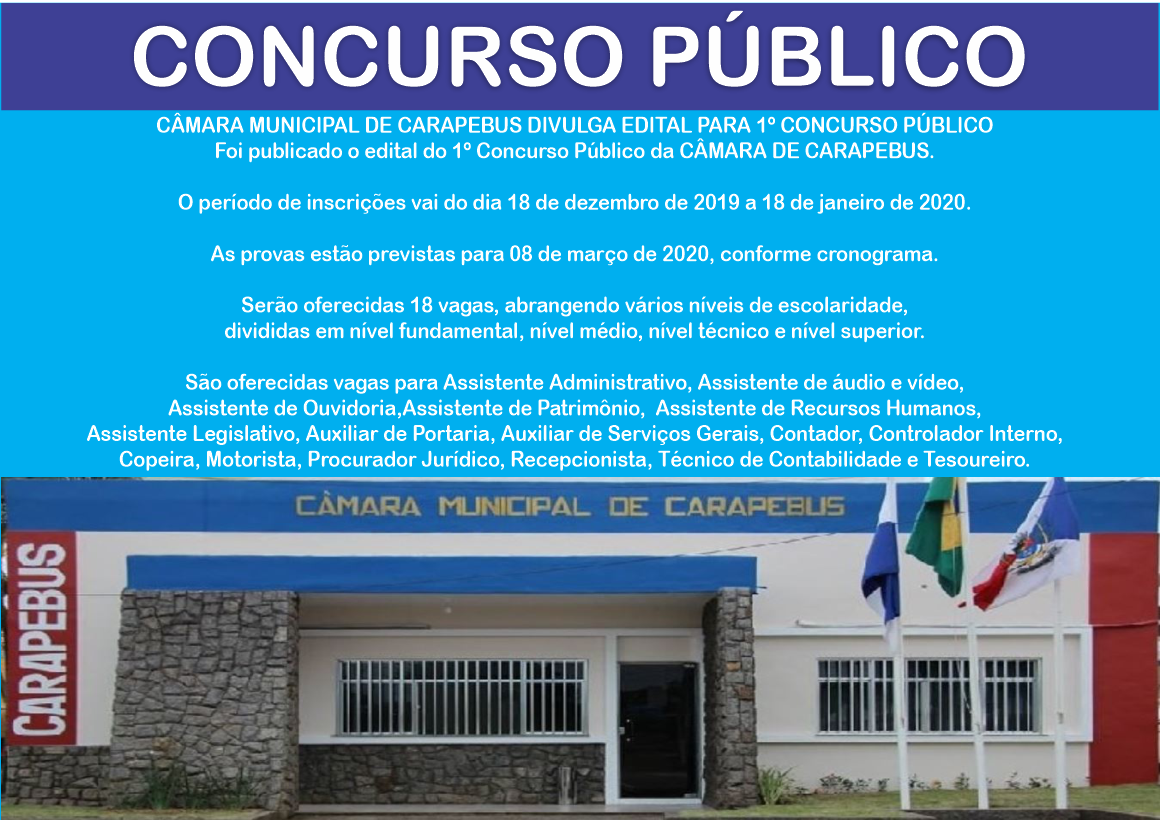 Câmara de Carapebus divulga 1º Concurso Público: Inscrições abertas a partir de quarta-feira (18)