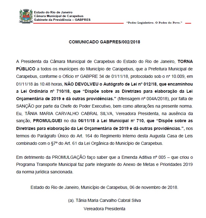 COMUNICADO GABPRES/002/2018