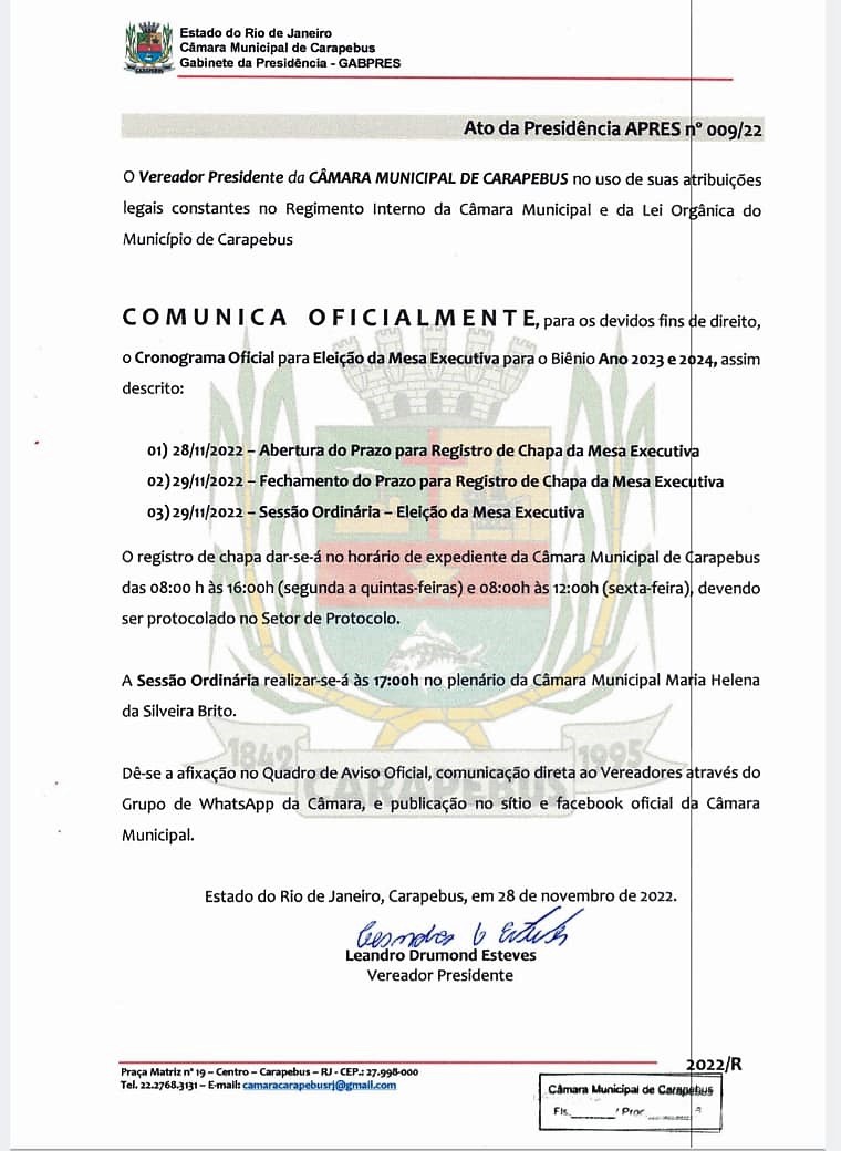 Comunicado Oficial da Câmara de Carapebus