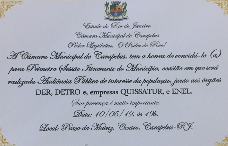 Primeira Sessão Itinerante da Câmara será nessa sexta-feira